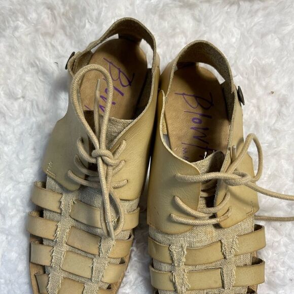 Blowfish Malibu beige faux leather and canvas lace up flats size8 - Picture 7 of 10